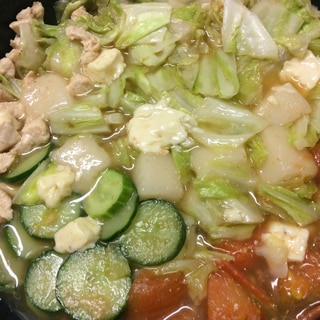 鶏肉とお餅とチーズ入り夏野菜の鍋